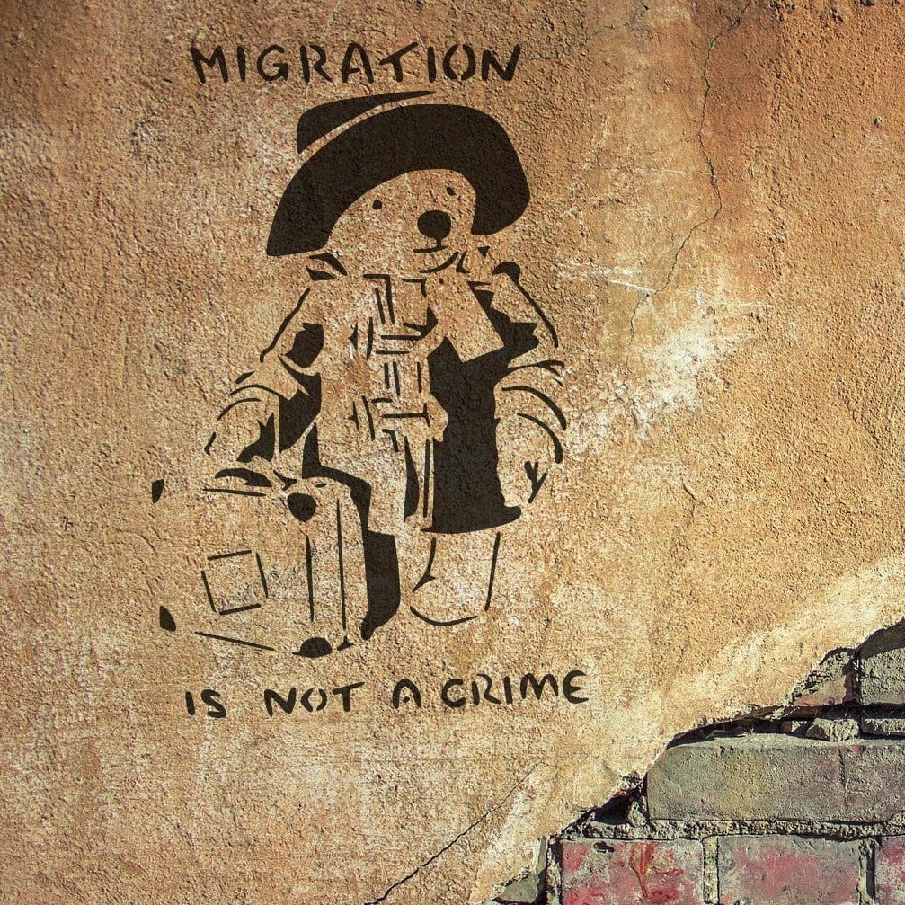Banksy Migration Is Not A Crime Stencil