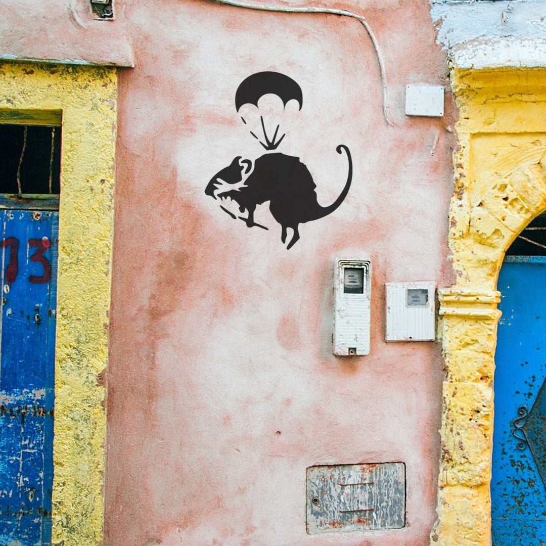 Banksy Parachuting Rat Stencil