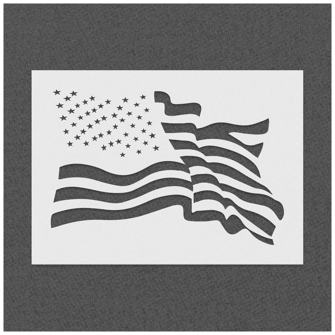 Waving American Flag Stencil