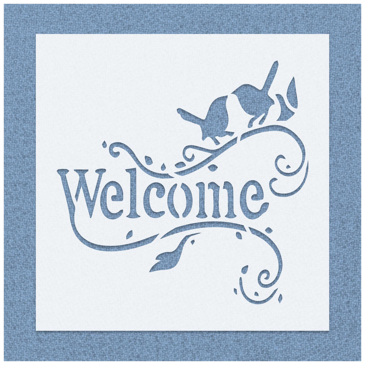 Welcome with Bird and Leaves Stencil