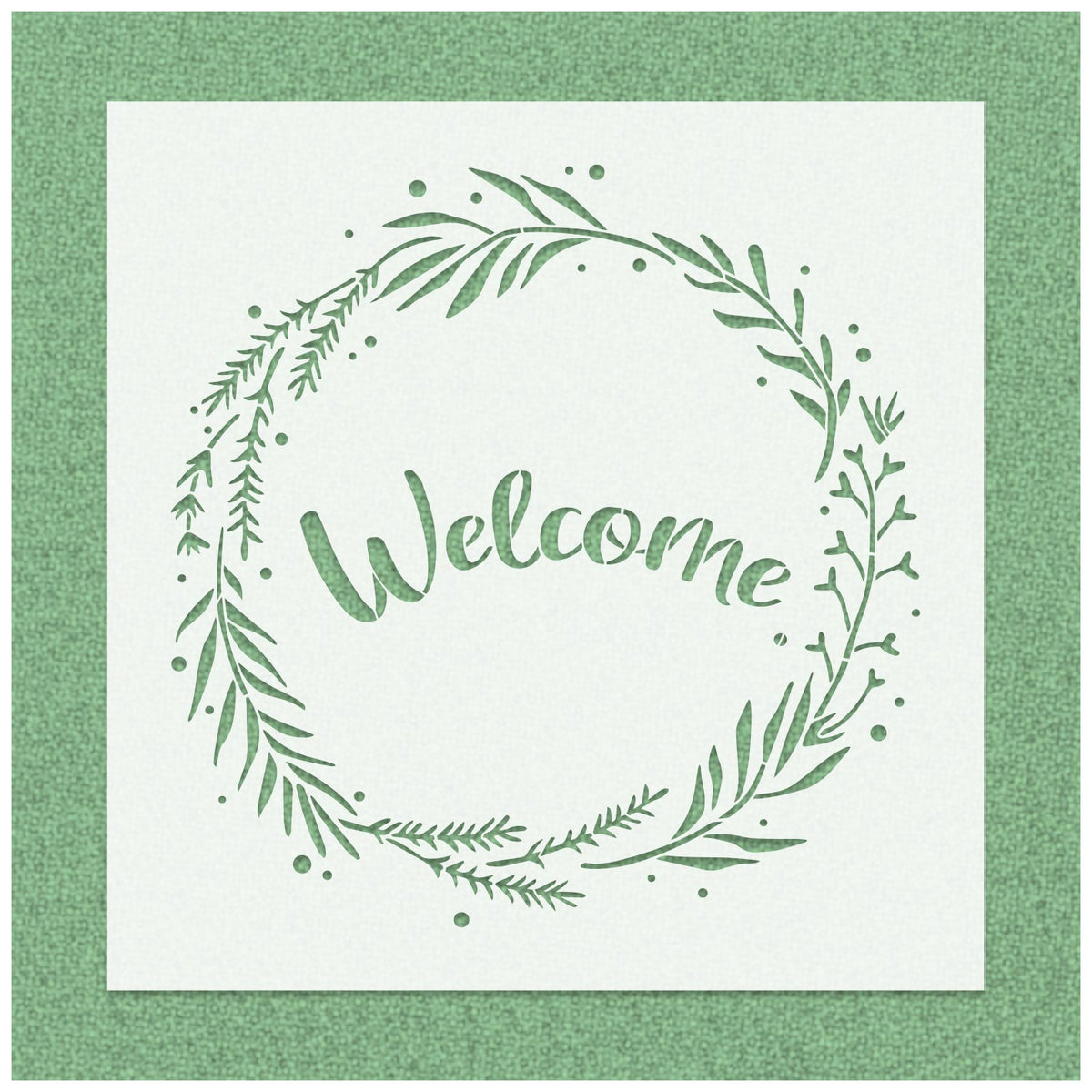 Welcome with Circular Leaves Branch Stencil