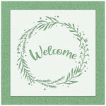 Welcome with Circular Leaves Branch Stencil